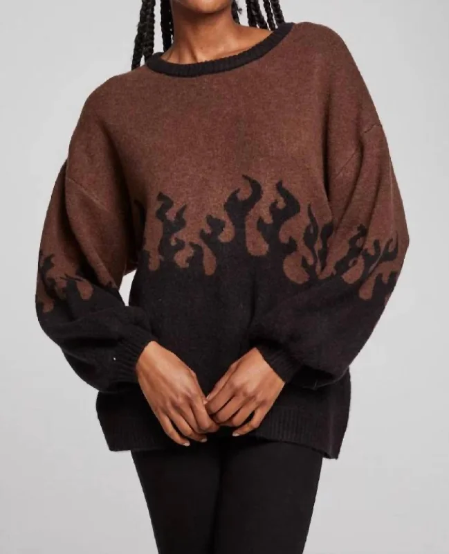 Attire Sale Foxy Sweater Flames Golden Pullover In Cocoa Brown