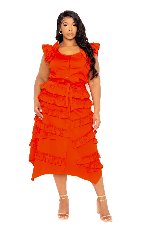 Summer Deals Ruffle Peplum Top and Tiered Skirt Set