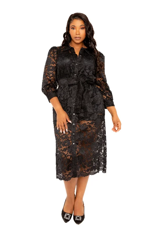 Trendy And Individual Women's Fashion Lace Shirt Dress with Waist Tie