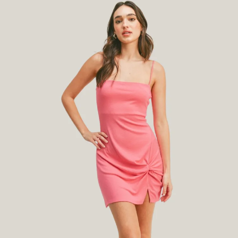 Women's Clothing Brands Twist Front Knit Midi Dress (Pink)