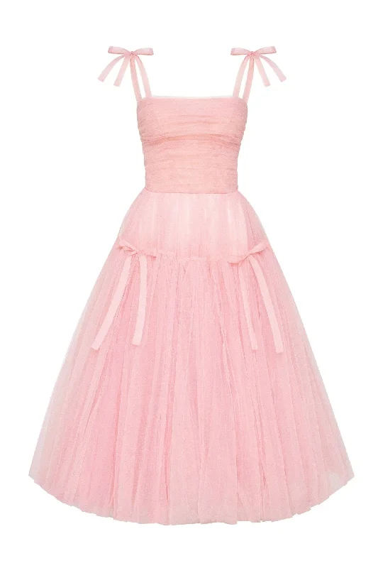 Effortless Everyday Wear Pink tie-straps tulle dress