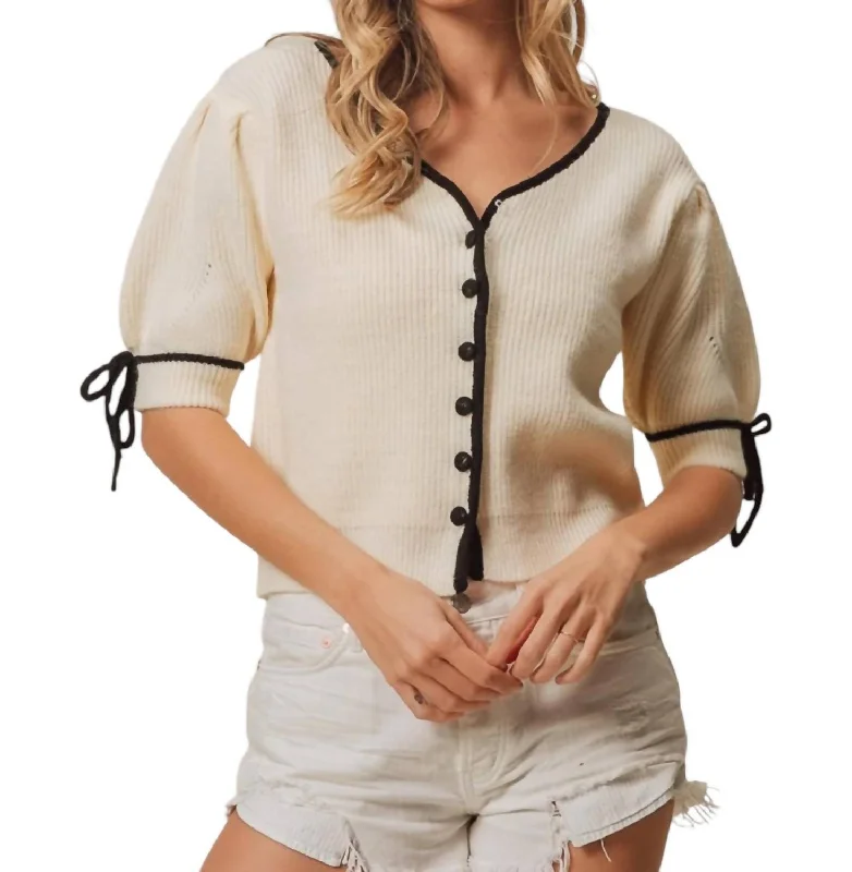 Forward Trendsetter Holly Puff Sleeve Sweater In Beige