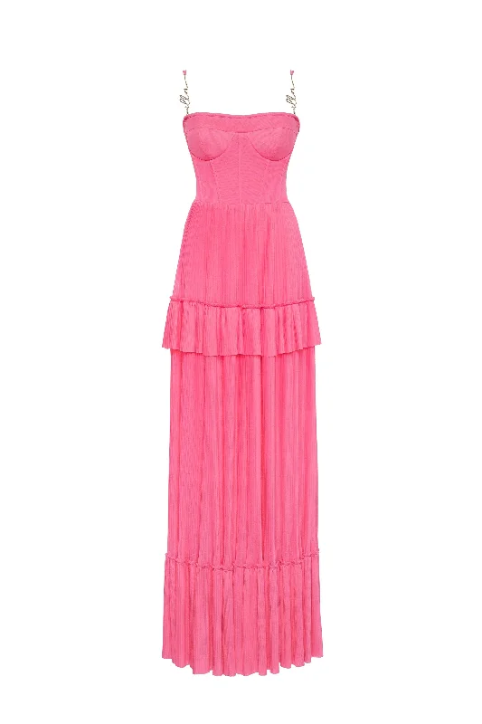 Enjoy Discount Barbie pink spaghetti strap pleated maxi dress, Garden of Eden