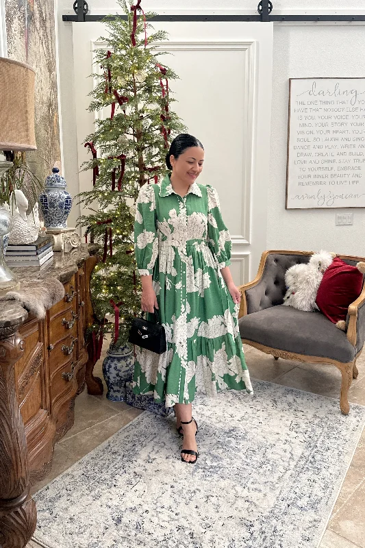 The Epitome Of Modern Women's Fashion Tova Green Floral Midi Dress