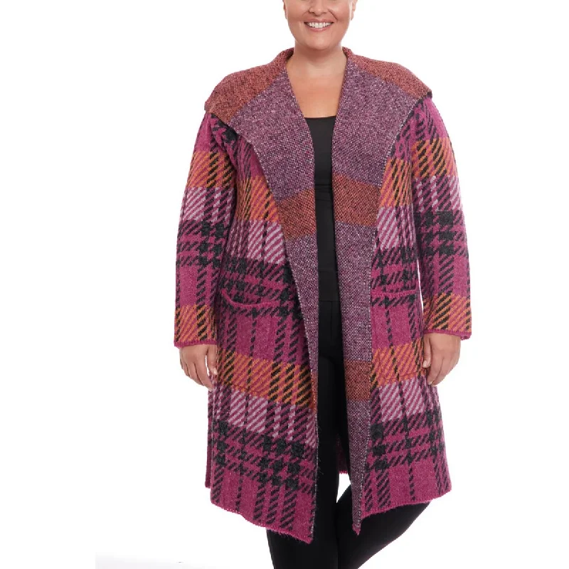 End Of Season Sale Plus Womens Open Front Plaid Duster Sweater