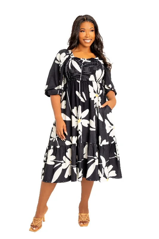 Trendy Women's Collection Floral Smocked Puff Sleeve Dress