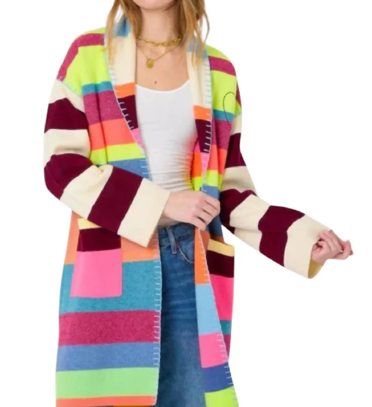 Women's Fashion Clothing Shawl Collar Duster In Multi