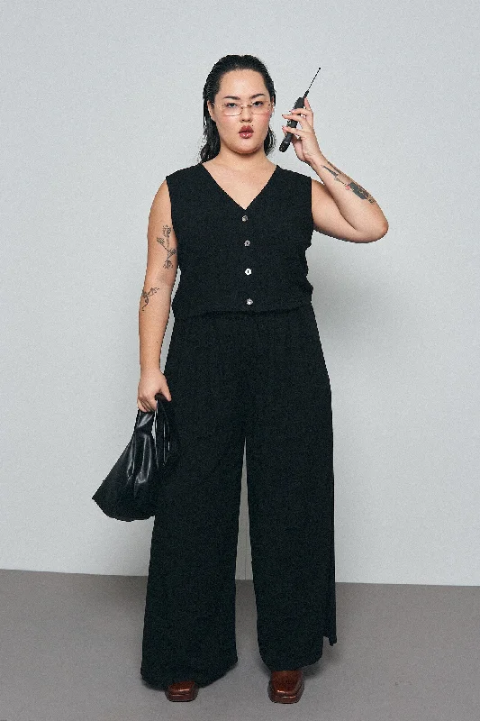 Innovate Your Wardrobe Black Linen Vest and Pants Set