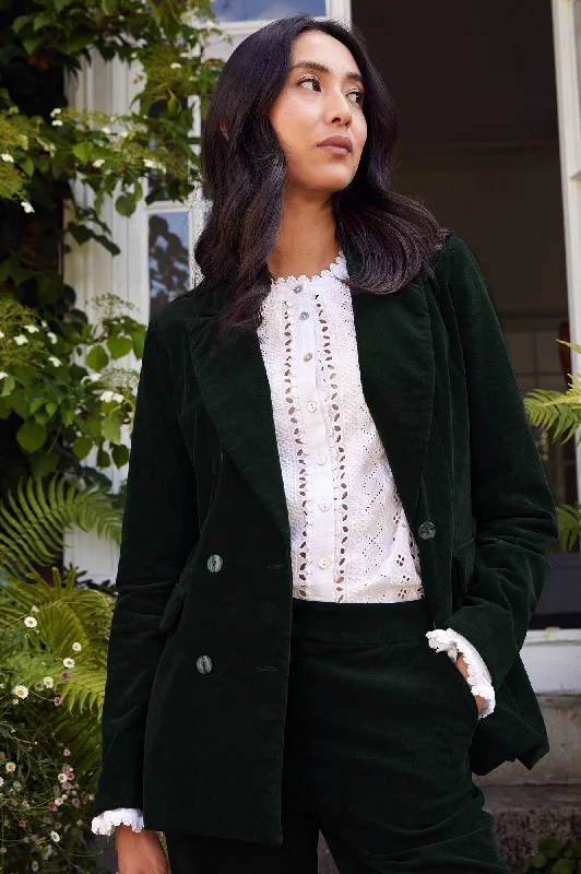 Chic Wardrobe Essentials Theresa Stretch Corduroy Blazer | Bottle Green