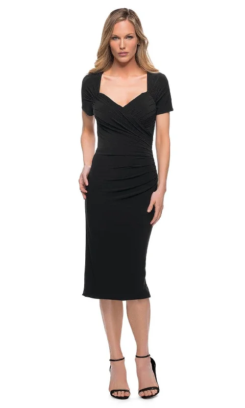 Relaxed Fit Women's Fashion La Femme - 29510 Ruched Knee-Length Dress