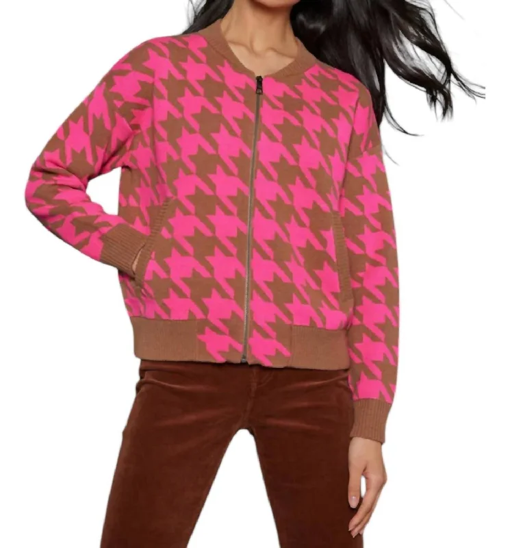 Trend Forward Threads Hound Around Sweater In Camel/neon Pink