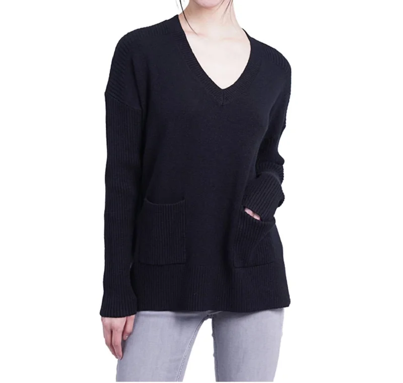 Trendy Outfits For Girls Patch Pocket Tunic Sweater In Black