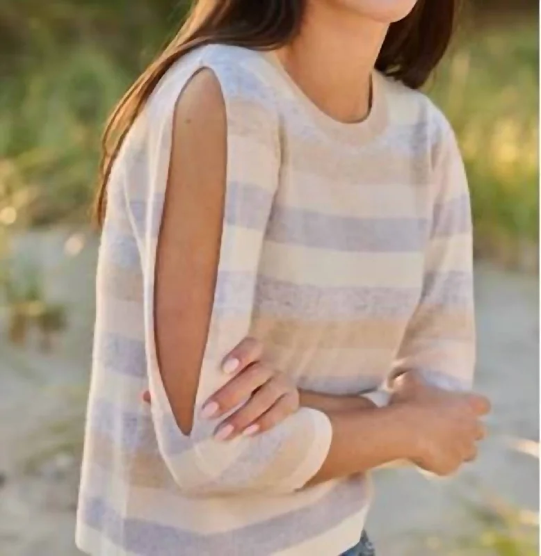 Women's Online Boutique Striped Pullover Cashmere Sweater In Neutral