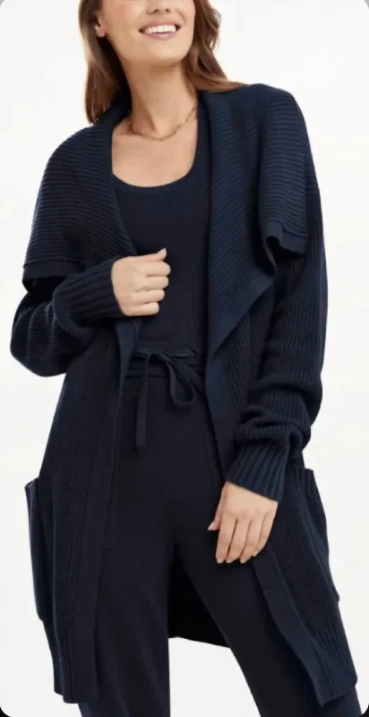 All Season Fashion Collection Talia Long Sleeve Cardigan In Navy