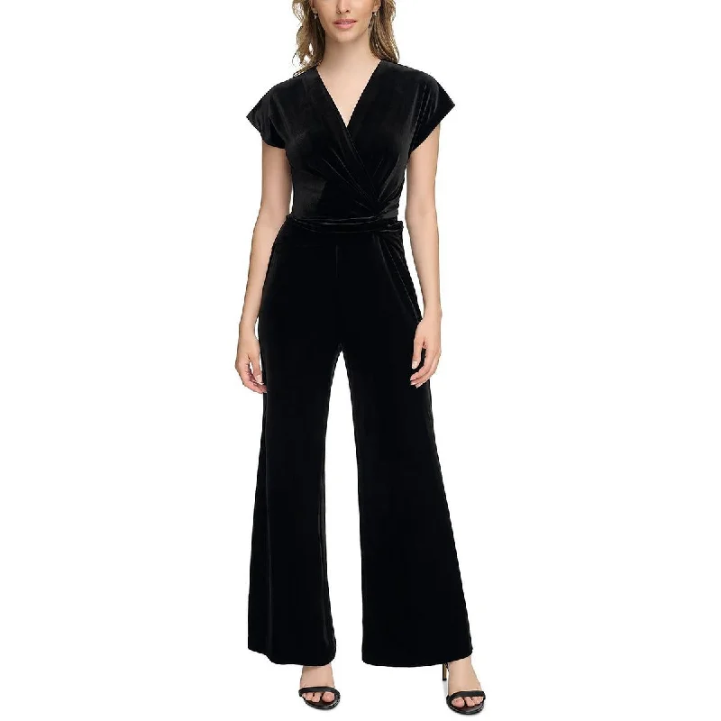 Trendsetting Threads Calvin Klein Womens Velvet Faux Wrap Jumpsuit