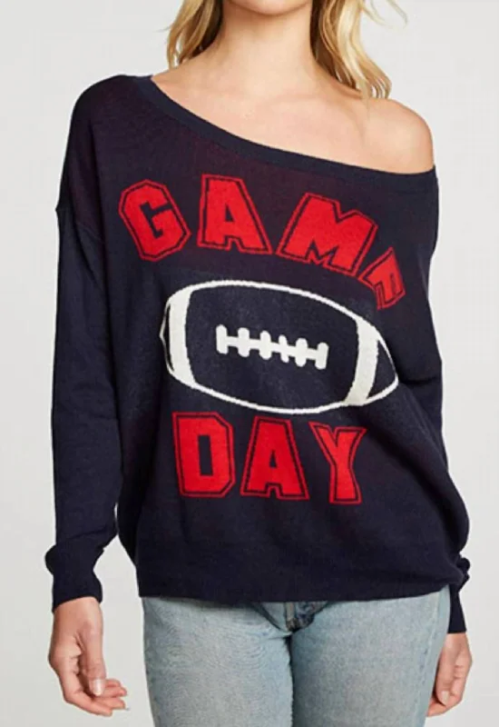 Huge Price Cut Long Sleeve Wide Neck Game Day Pullover In Navy