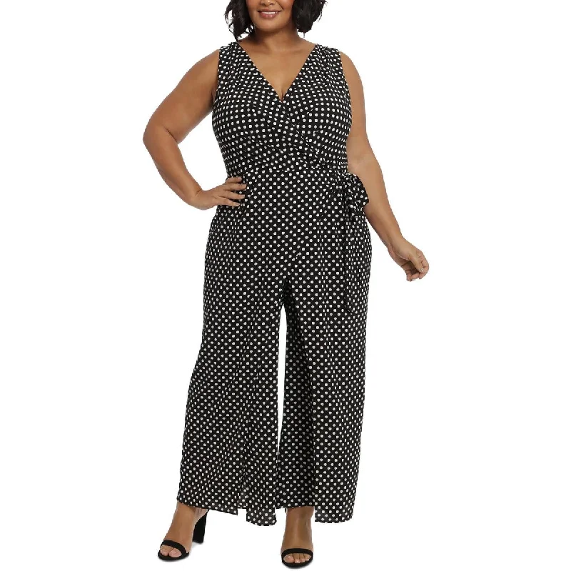 Effortless Everyday Wear London Times Womens Plus Crepe V-Neck Jumpsuit