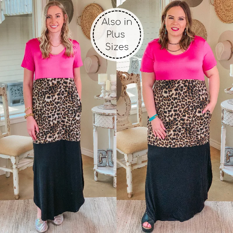 Casual Yet Stylish Separates Last Chance Size Small | Change of Plans Leopard Print Color Block Maxi Dress in Hot Pink