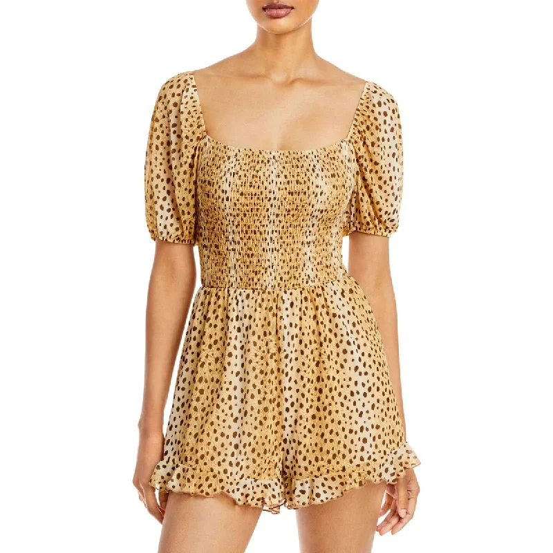 Browse Our Top Products Aqua Womens Smocked Animal Print Romper