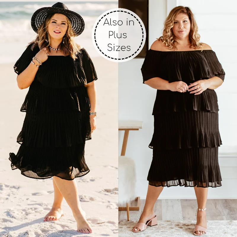 Embrace New Fashion Last Chance Size Medium & 3XL | Take My Hand Off the Shoulder Ruffle Tiered Dress in Black