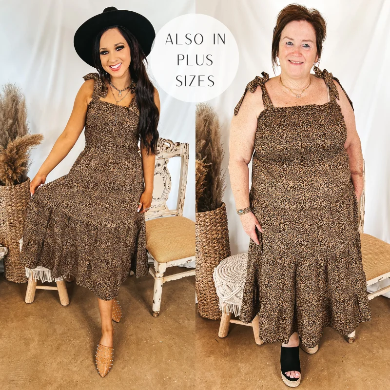 Flash Discount Last Chance Size 3XL | Fated For Love Tiered Midi Dress with Smocked Bodice in Leopard Print