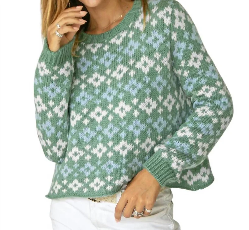 Elegant Simplicity Wardrobe Fair Isle Sweater In Green Multi