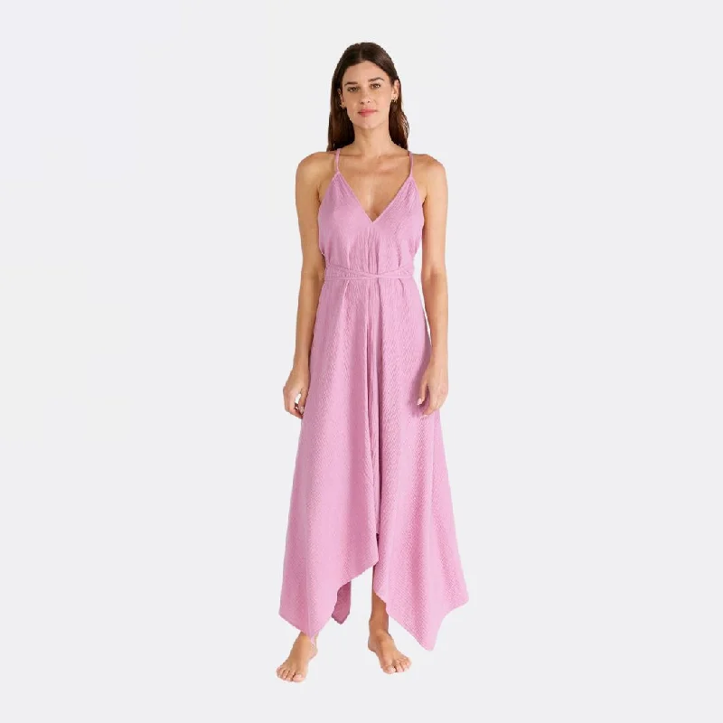 Trendy Pulse Boho Sleeveless Cross Back Handkerchief Maxi Dress (Orchid)