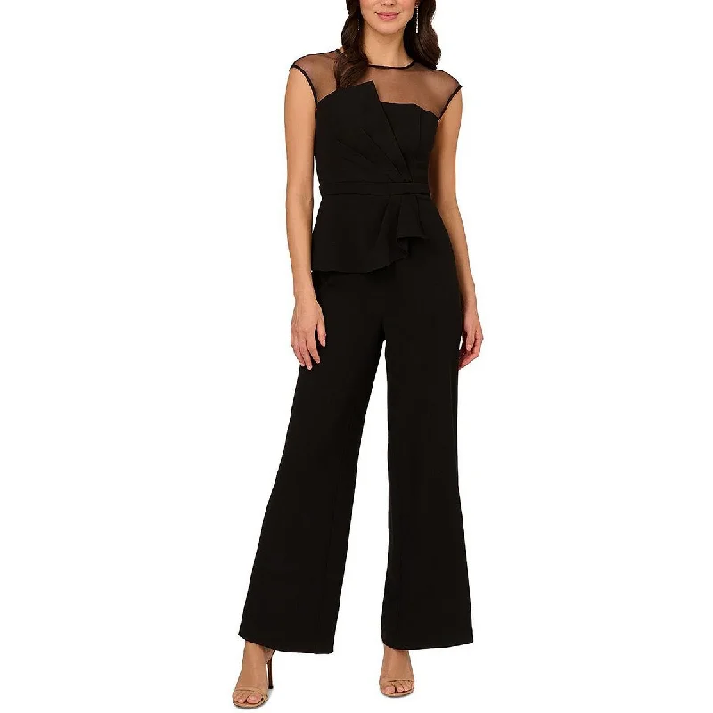 Style Revolution Adrianna Papell Womens Wide Legs Illusion Neck Jumpsuit