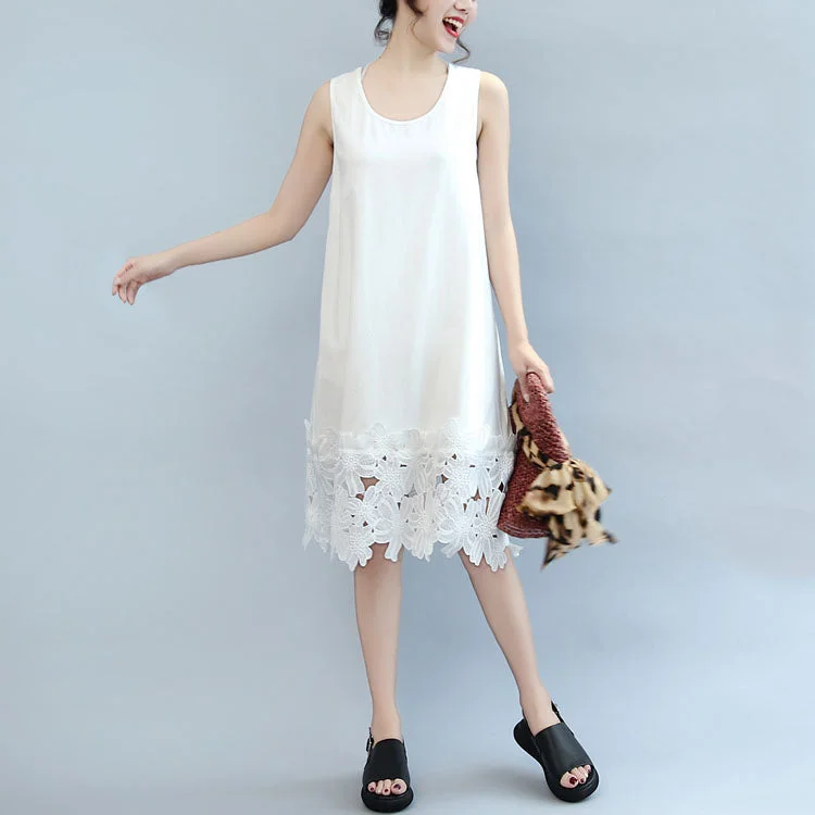 Affordable Women's Clothing Online white casual cotton dresses plus size sundress sleeveless maxi dress