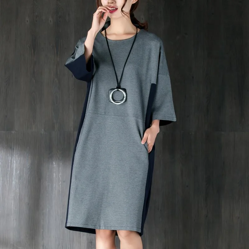 Trend Forward Threads New cotton knee dress plus size clothing Cotton Short Sleeves Women Splicing Dress