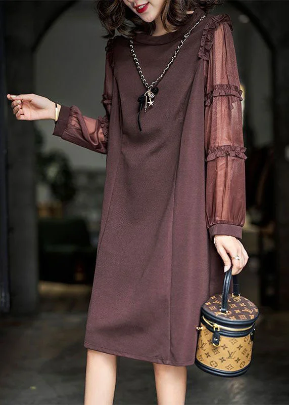 Ride The Style Wave Fashion Brown Ruffled Patchwork Cotton Long Dress Spring