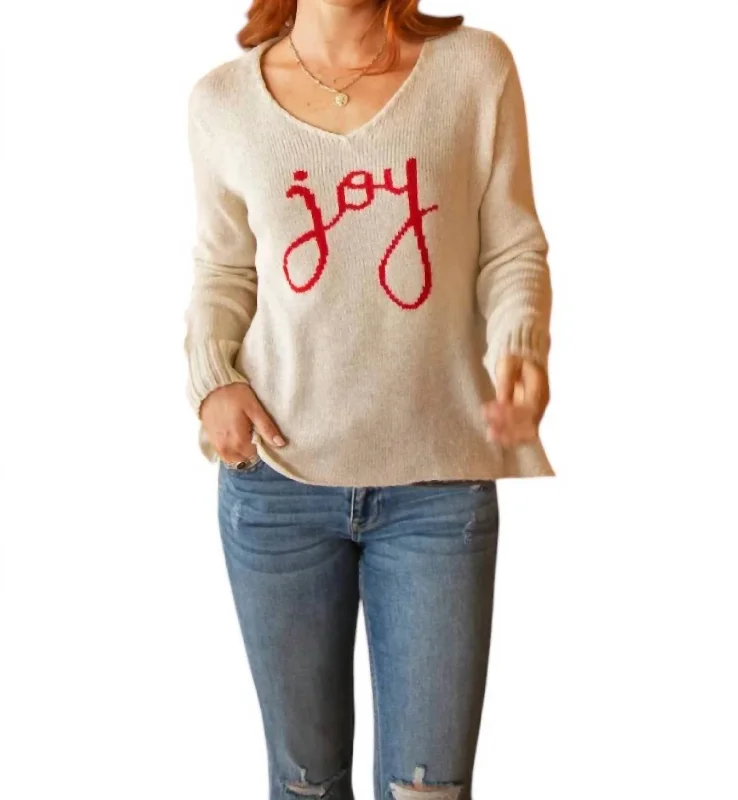 Effortless Everyday Wear Joy To The World Lightweight Sweater In Half Moon/red Ginger