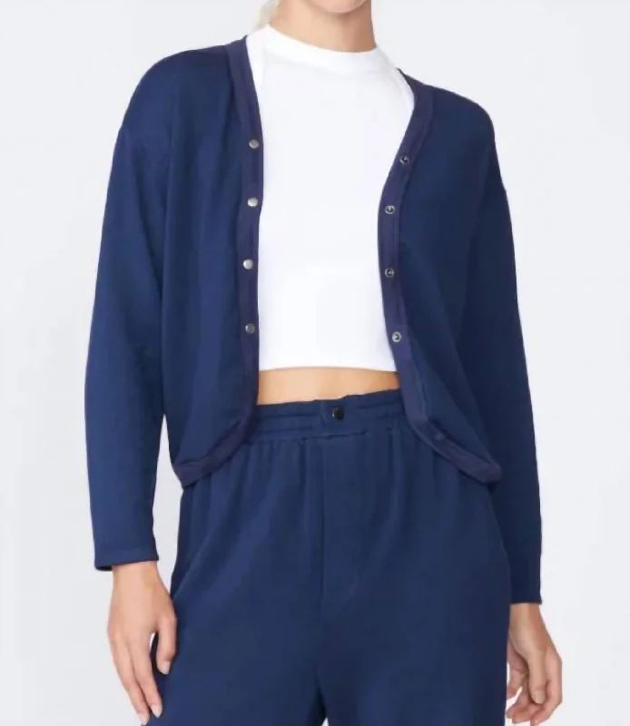 All Season Basics Discount Softest Fleece Cropped Cardigan In New Navy