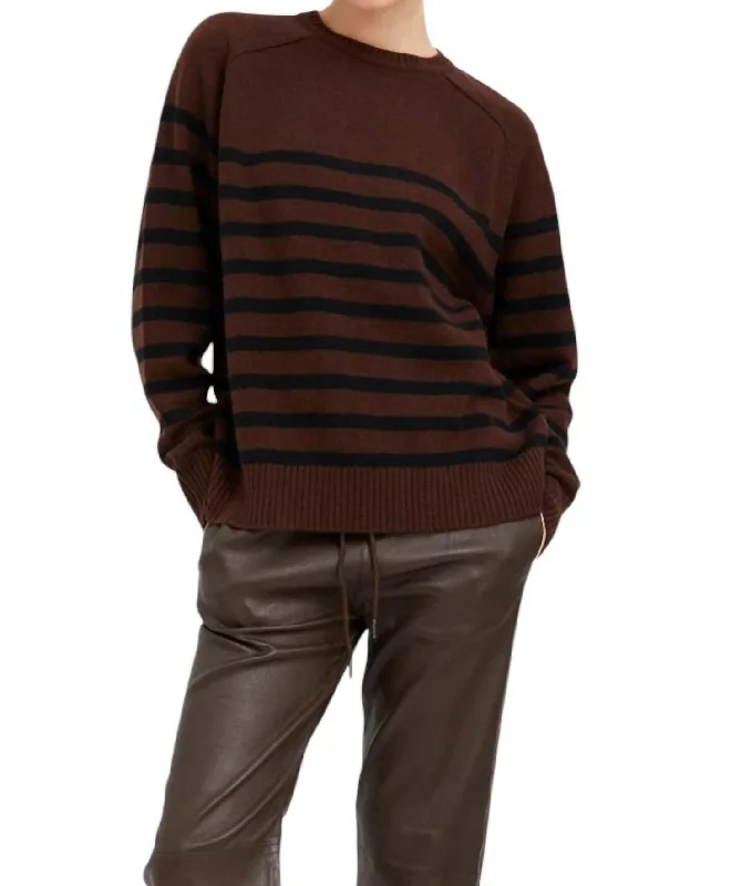 Travel Essentials Classic Crewneck Sweater In Americano Striped