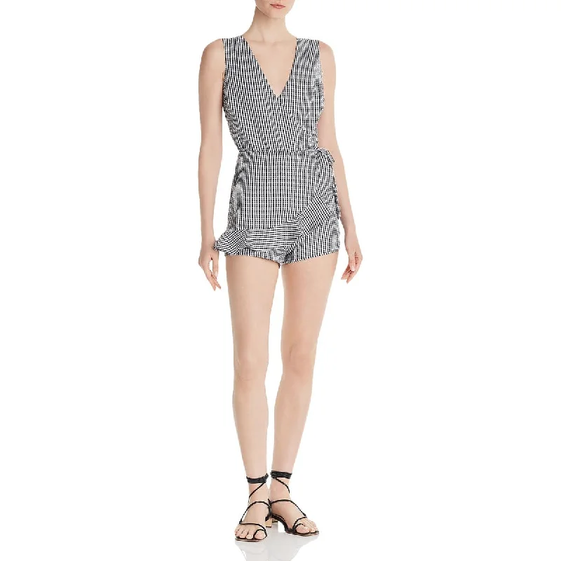 Top 10 Women's Online Clothing Stores Aqua Womens Faux-Wrap Check Print Romper