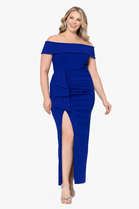 Stylish Women's Clothes for Work and Play Plus "Camila" Long Off the Shoulder Slit Gown