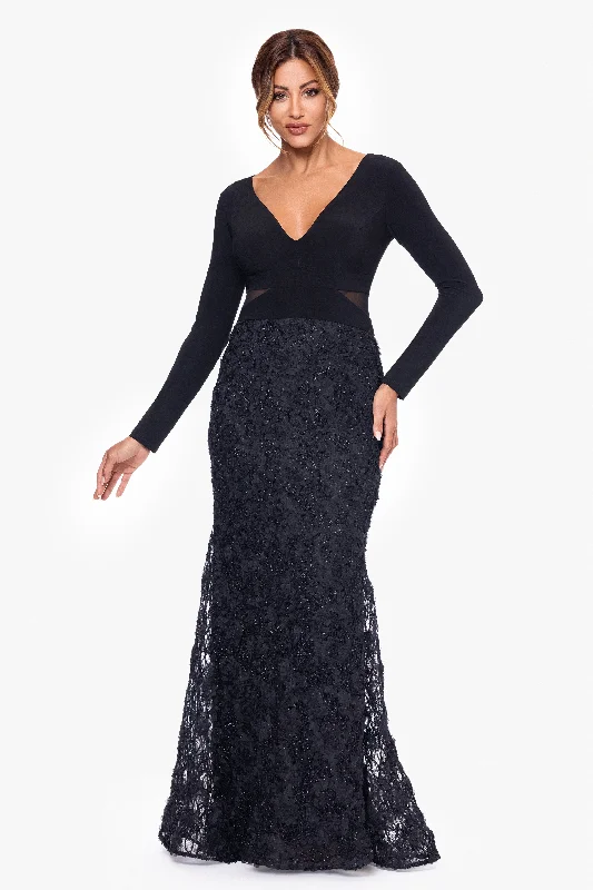 Best Online Boutiques "Melrose" Long Jersey Knit and Soutache Long Sleeve Dress