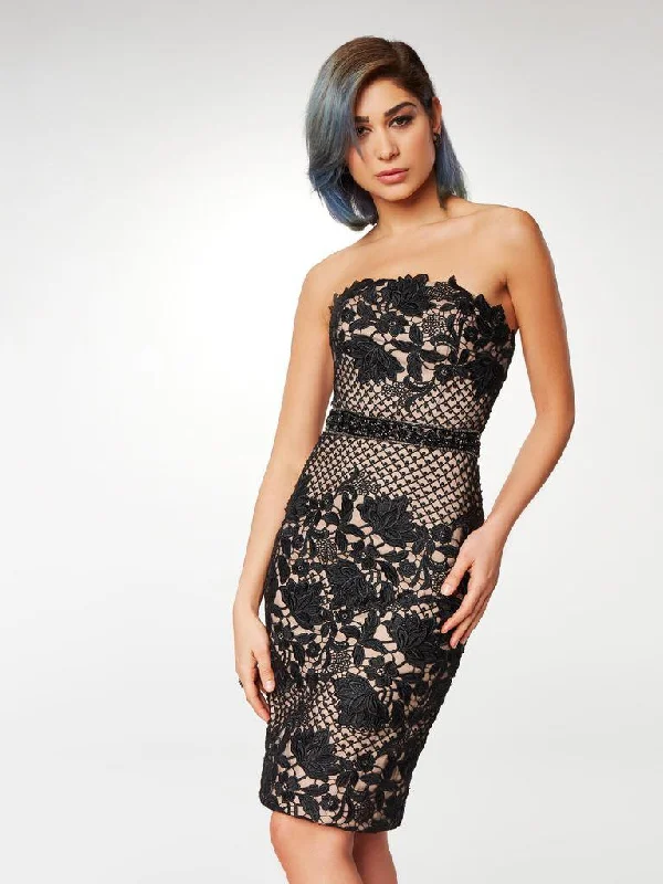 Women's Clothing Online Sale Clarisse - M6571 Knee Length Embroidered Lace Strapless Dress