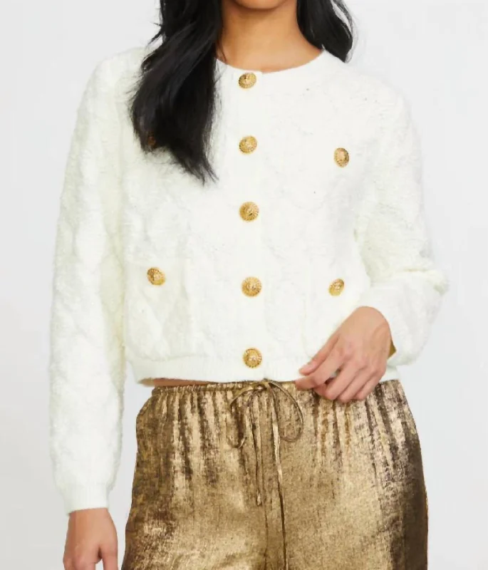 Trendy Women's Wear Textured Sweater Cardigan In Cream