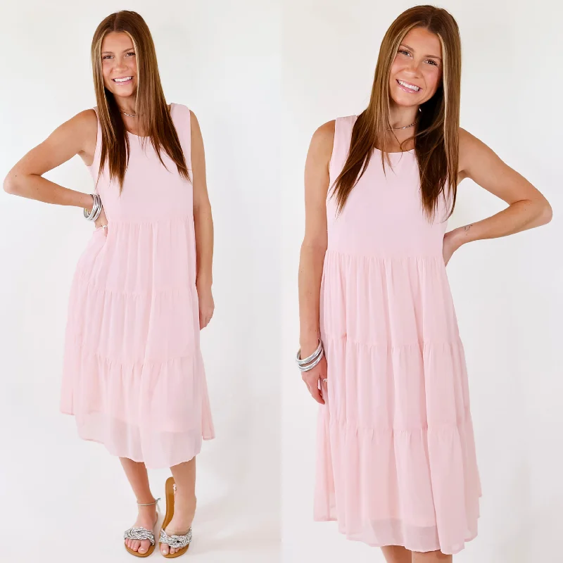 Clearance Sale Online Mark My Words Tiered Tank Midi Dress in Blush Pink