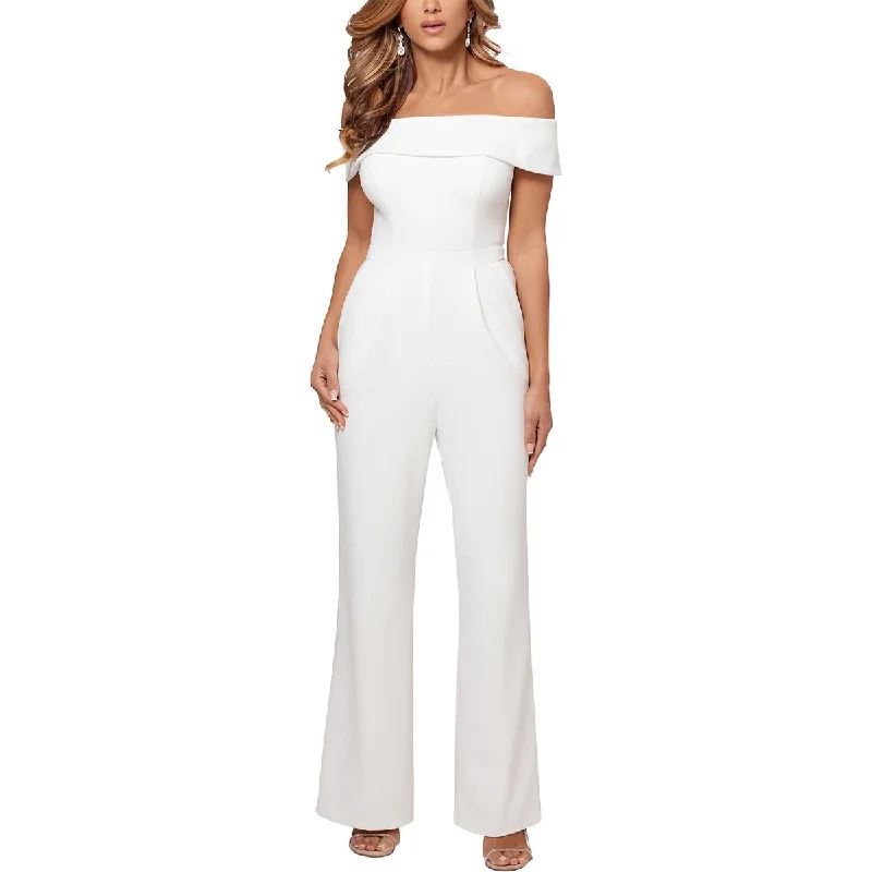 Trendy Styles Xscape Womens Crepe Off The Shoulders Jumpsuit