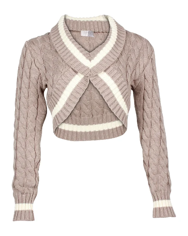 Trendsetter's Closet Dion Lee Cable Knit Cropped Sweater in Beige Cotton Nylon