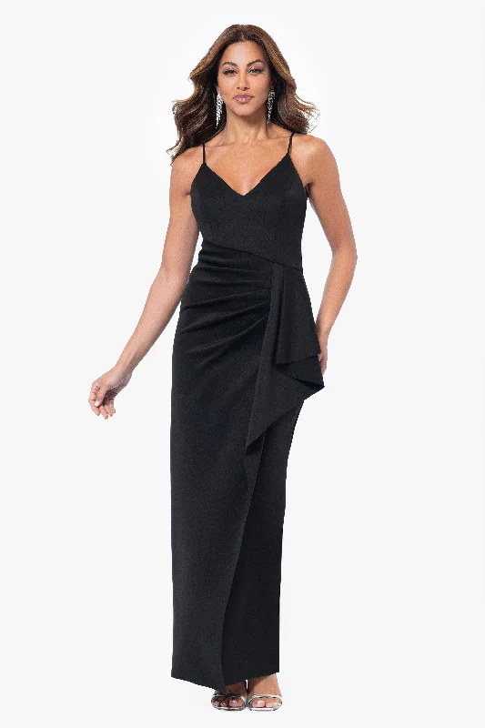 Flash Sale Event "Tabitha" Long Scuba Crepe Spaghetti Strap Side Ruffle Dress