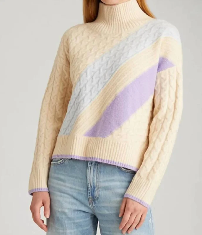 Hot Picks Ria Colorblock Cable Pullover In Cream Multi