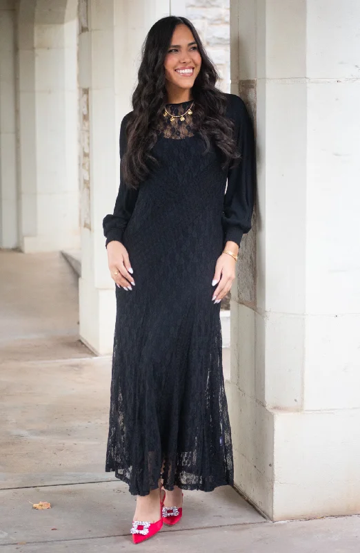 Online Boutiques Clothing My Heart Is Set Black Lace Maxi Dress