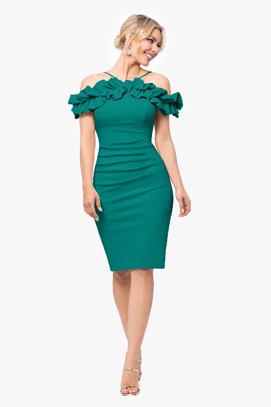 Big Savings "Tyler" Short Scuba Crepe Off the Shoulder Ruffle Dress