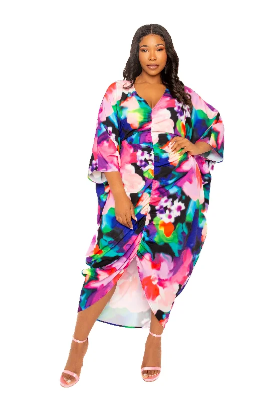 Affordable Online Boutiques Printed Cinch Waist Kaftan Dress