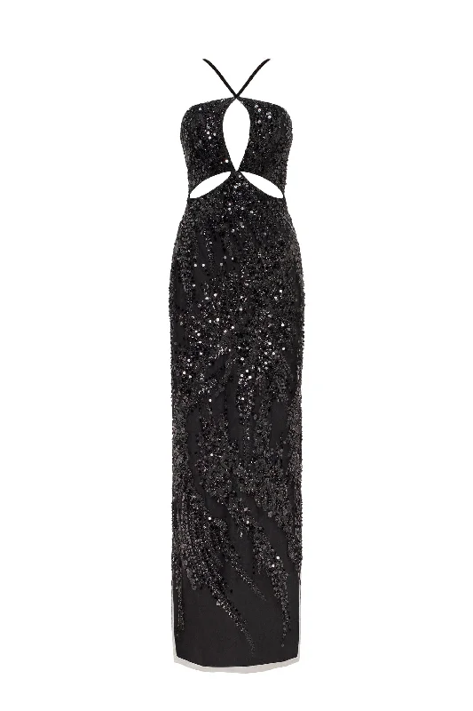 Huge Discounts This Week Cut-out halterneck black maxi covered in sequins, Smoky Quartz