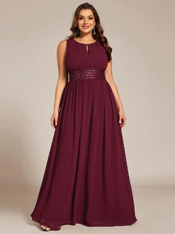 Chic Wardrobe Doris | Plus Size Hollow Out Sleeveless Empire Waist Chiffon Bridesmaid Dress