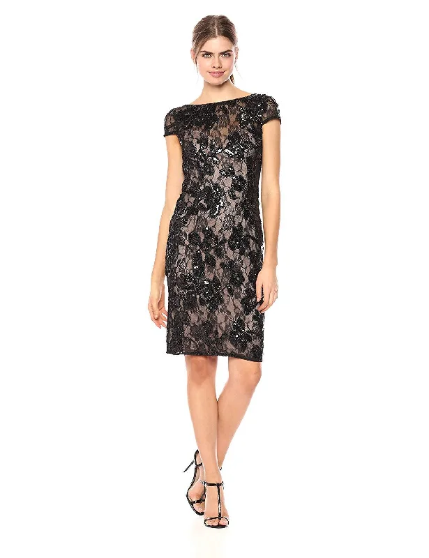 Graceful Fashion Adrianna Papell - AP1E201934 Embroidered Sequined Bateau Sheath Dress